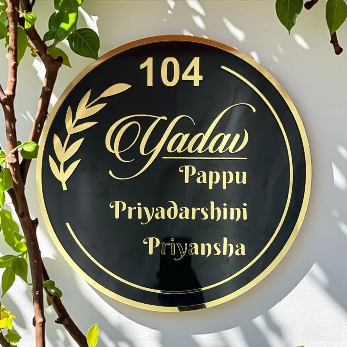 White, Wooden & Black ACP Acrylic Name Plate for Home | Custom Fancy Acrylic Name Plate Design - Harshita Craft