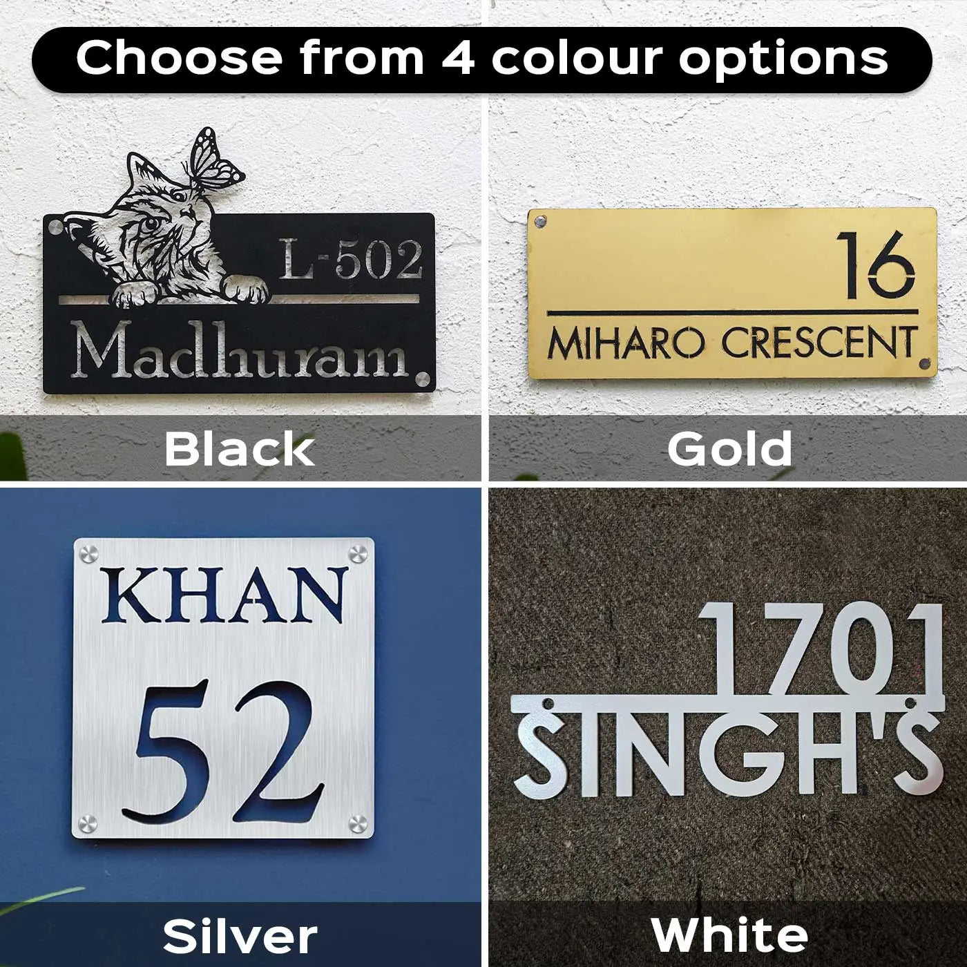 Personalized Stainless Steel Metal Name Plate for Home – Weatherproof Laser Cut Design - Harshita Craft
