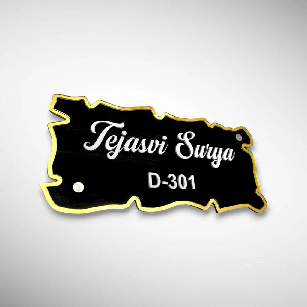 Wooden, White & Black ACP Acrylic Name Plate for Home | Custom Fancy Acrylic Name Plate Design - Harshita Craft