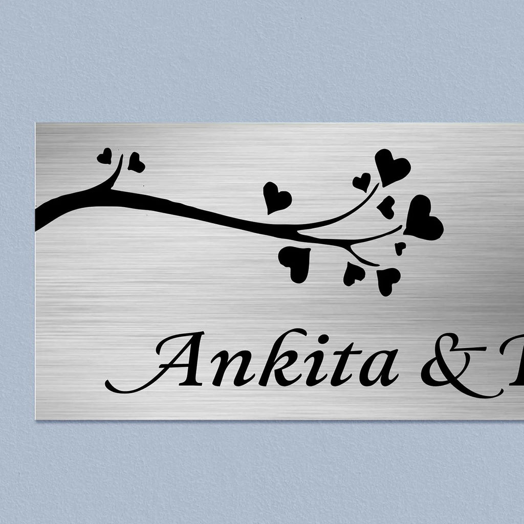 Personalized Love Theme Stainless Steel Metal Name Plate for Home Entrance - Harshita Craft