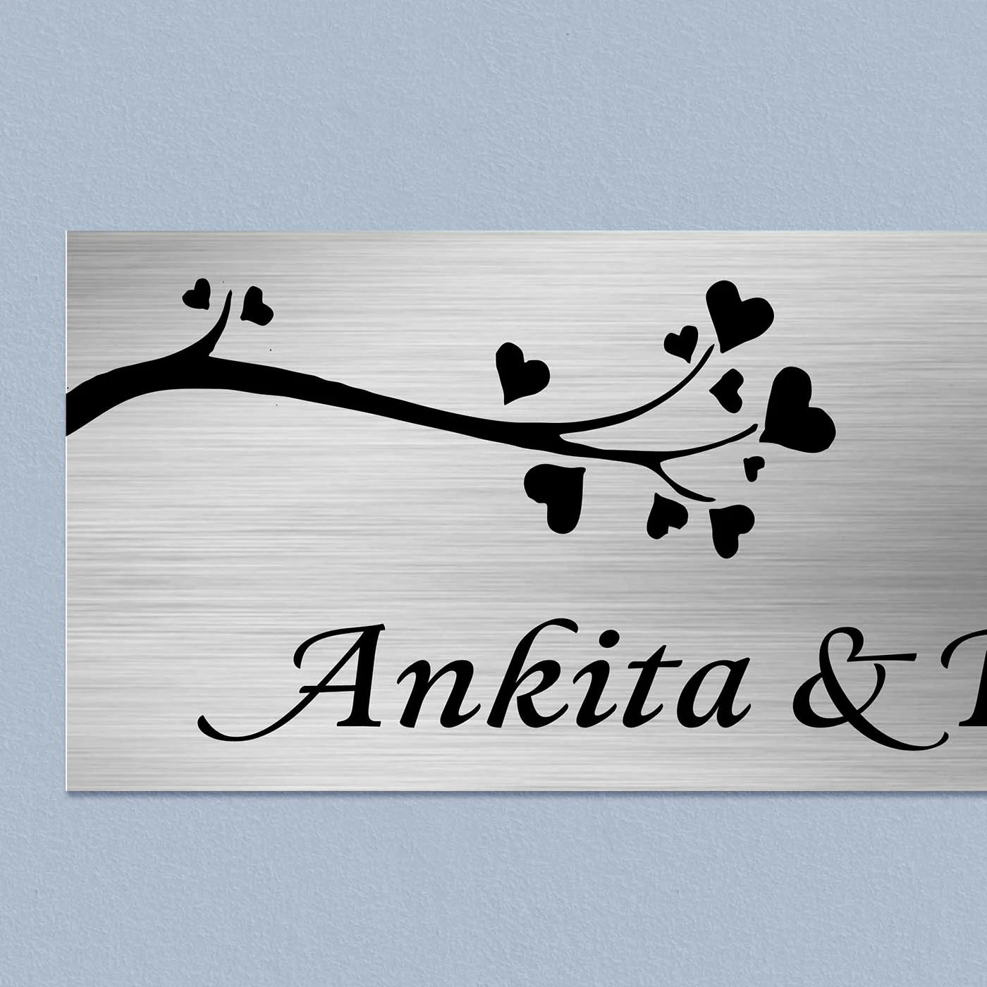 Personalized Love Theme Stainless Steel Metal Name Plate for Home Entrance - Harshita Craft