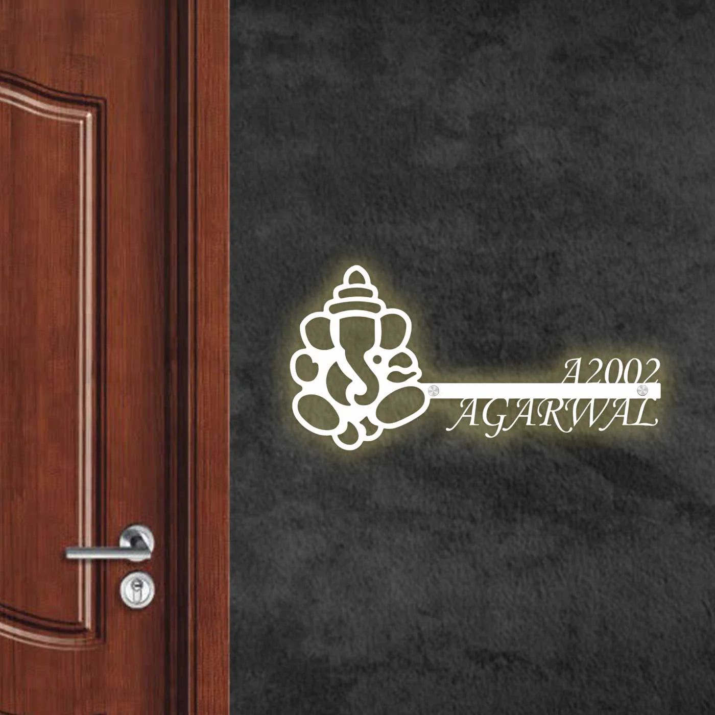Personalized Metal Name Plate for Home – Laser Cut Religious Design (Outdoor & Indoor) - Harshita Craft