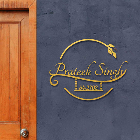 Personalized Laser Cut Elegant Steel Metal Name Plate for Home