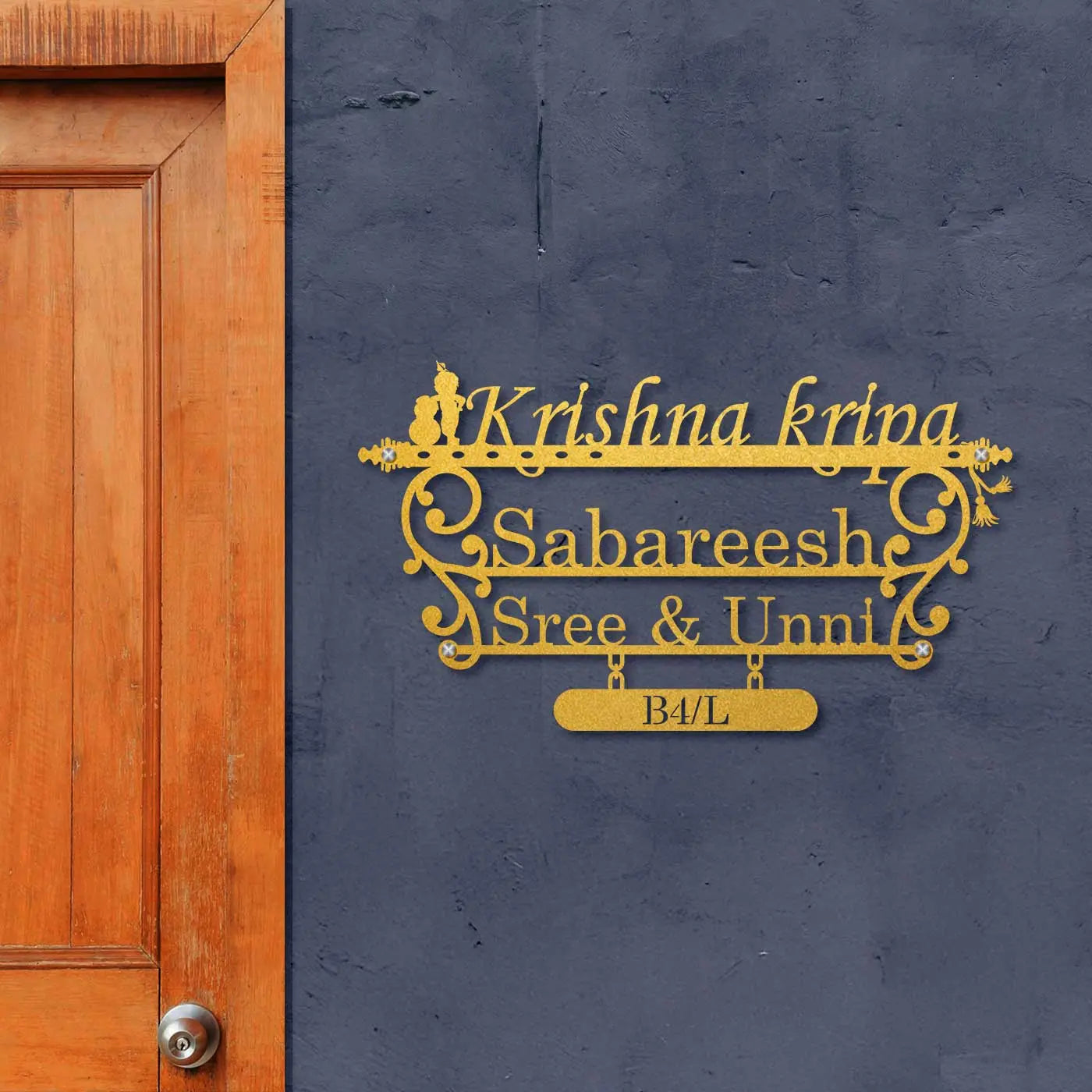 Personalized Laser Cut Little Krishna Metal Name Plate for Home - Harshita Craft