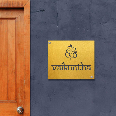 Personalized Laser Cut Ganesha Theme Metal Name Plate for Home
