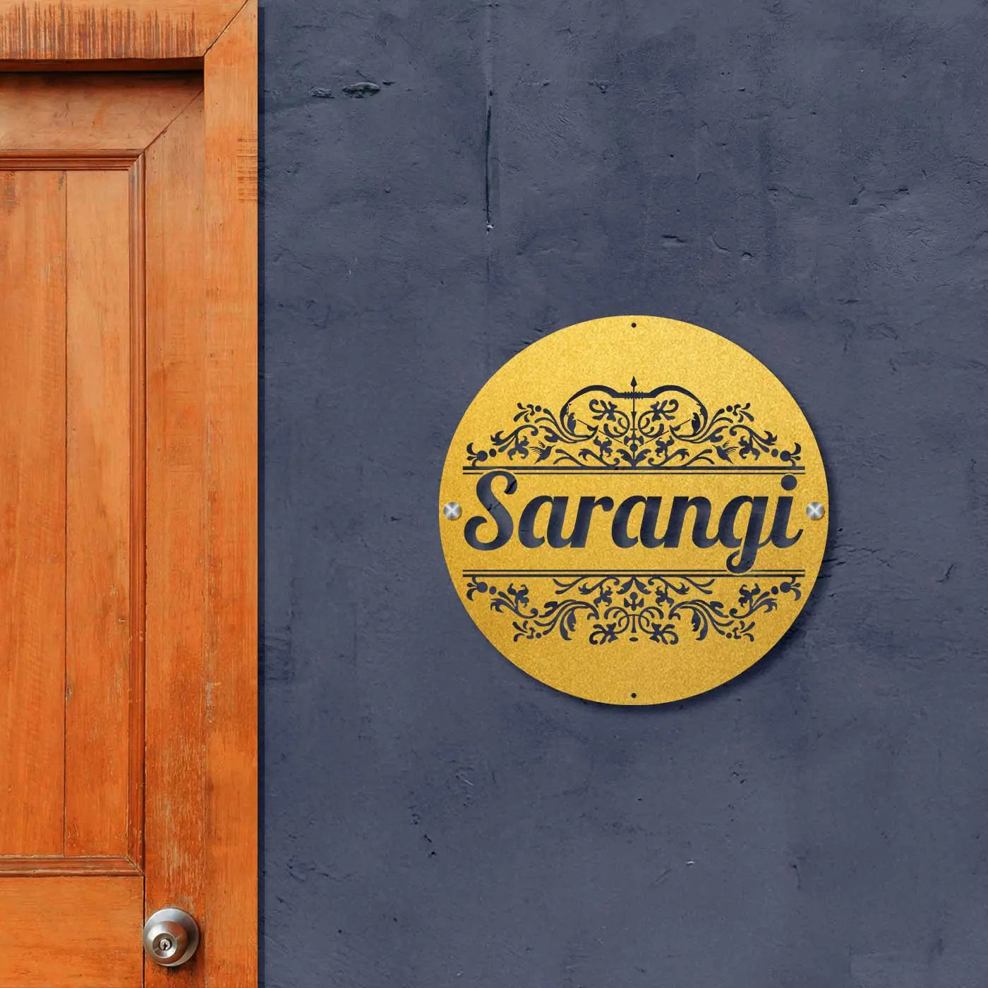 Personalized Laser Cut Round Metal Name Plate for Home - Harshita Craft