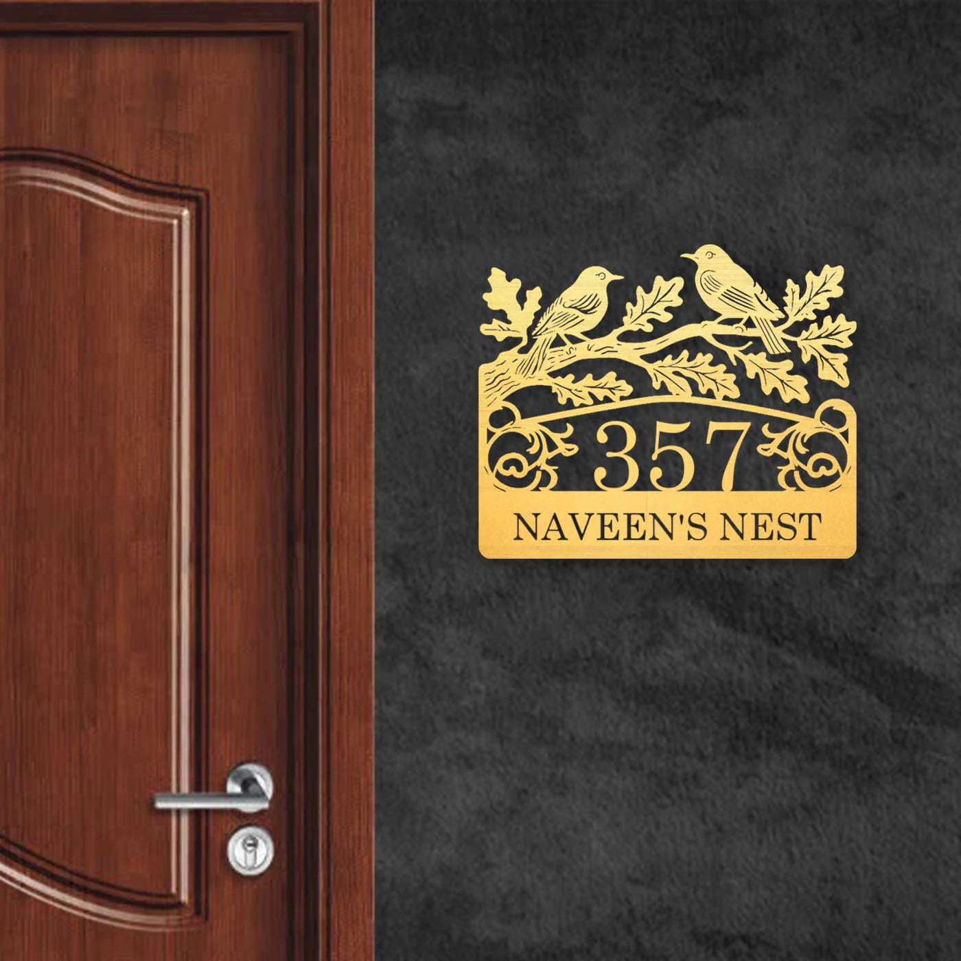 Personalized Metal Name Plate for Home – Birds Theme Laser Cut Steel - Harshita Craft