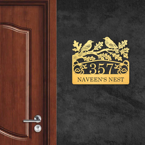 Personalized Metal Name Plate for Home – Birds Theme Laser Cut Steel