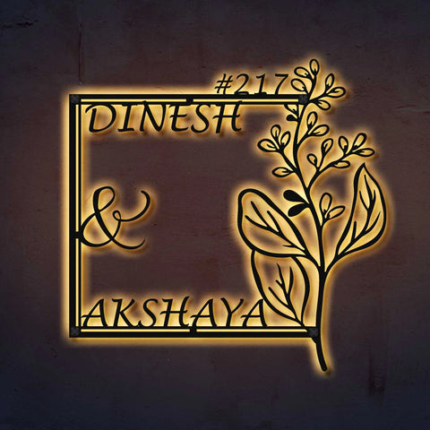 Personalized Floral Metal Name Plate for Home | Laser Cut Steel Design