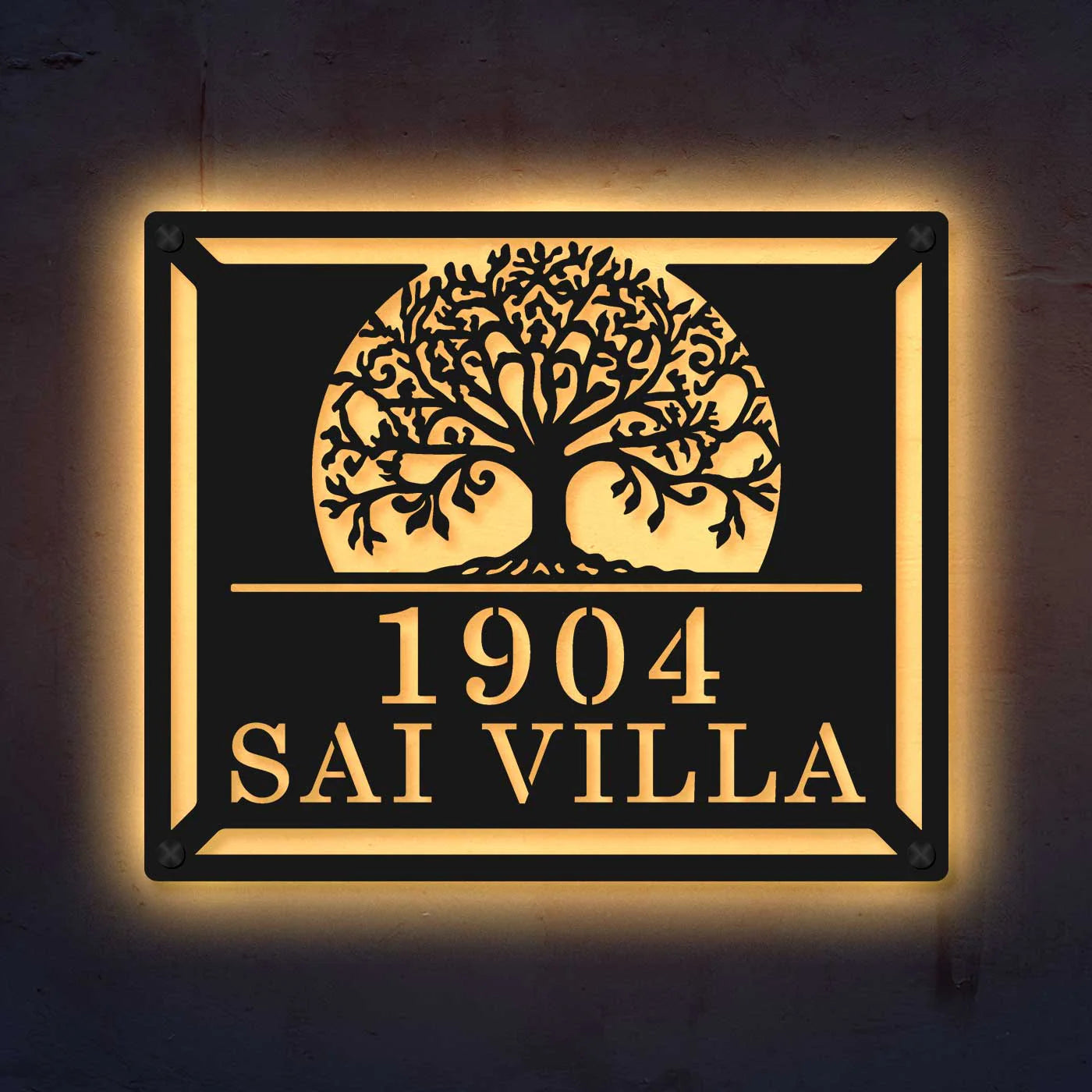 Personalized Tree of Life Metal Name Plate for Home – Laser Cut Steel - Harshita Craft