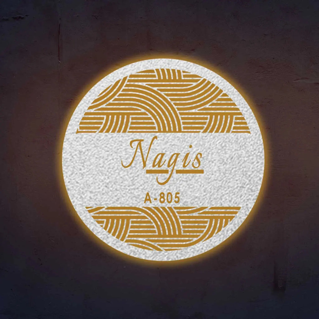 Personalized Round Metal Name Plate for Home | Laser Cut Steel Design - Harshita Craft