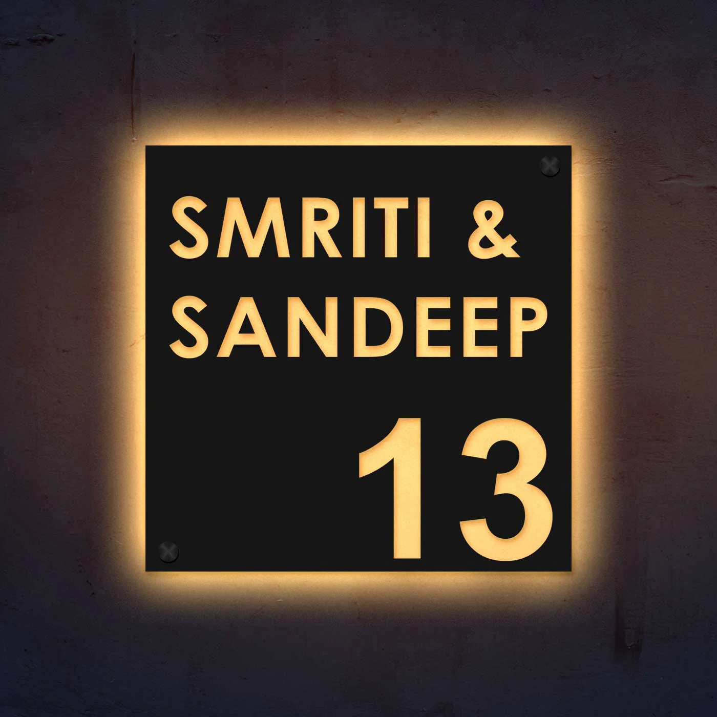 Personalized Laser Cut Square Steel Name Plate for Home Entrance - Harshita Craft