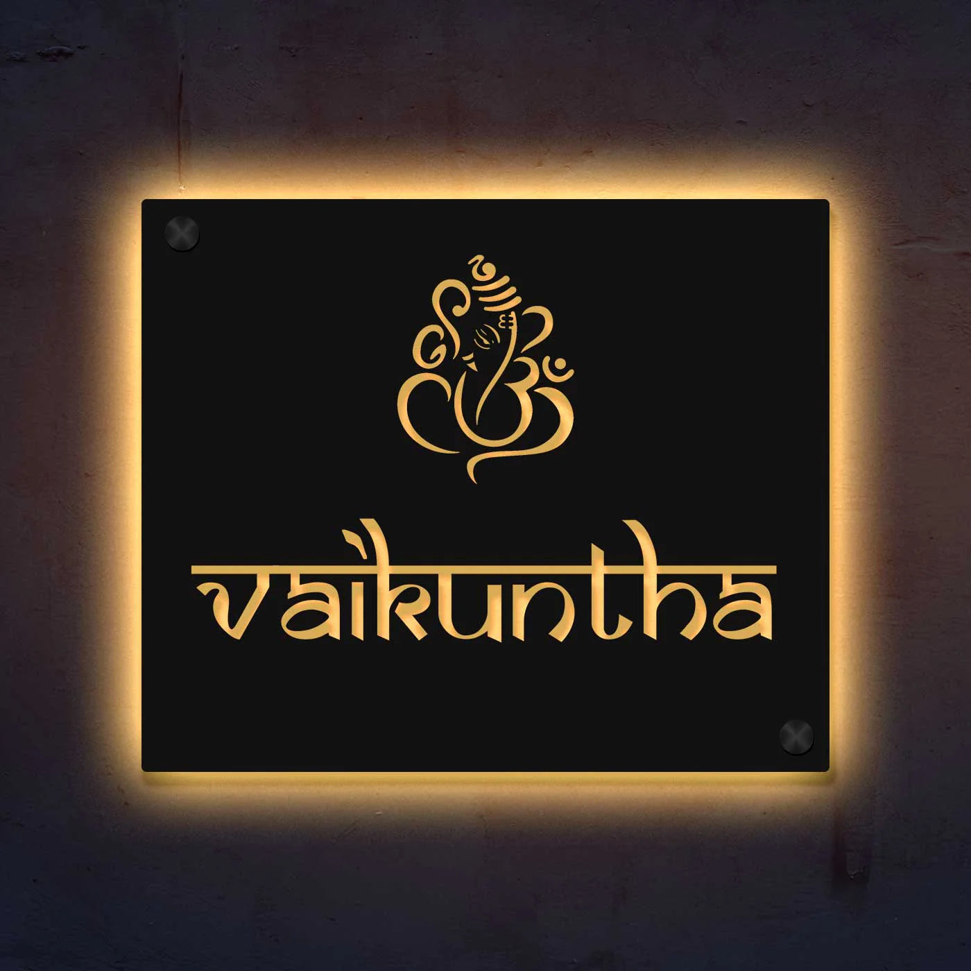 Personalized Laser Cut Ganesha Theme Metal Name Plate for Home - Harshita Craft