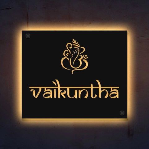 Personalized Laser Cut Ganesha Theme Metal Name Plate for Home