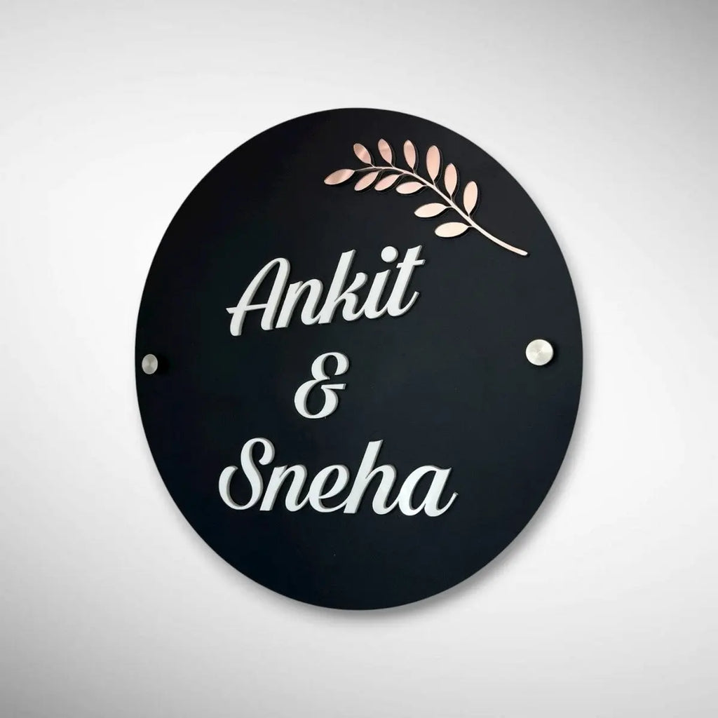 White & Wooden Acrylic Name Plate for Home | Custom Fancy Acrylic Name Plate Design - Harshita Craft