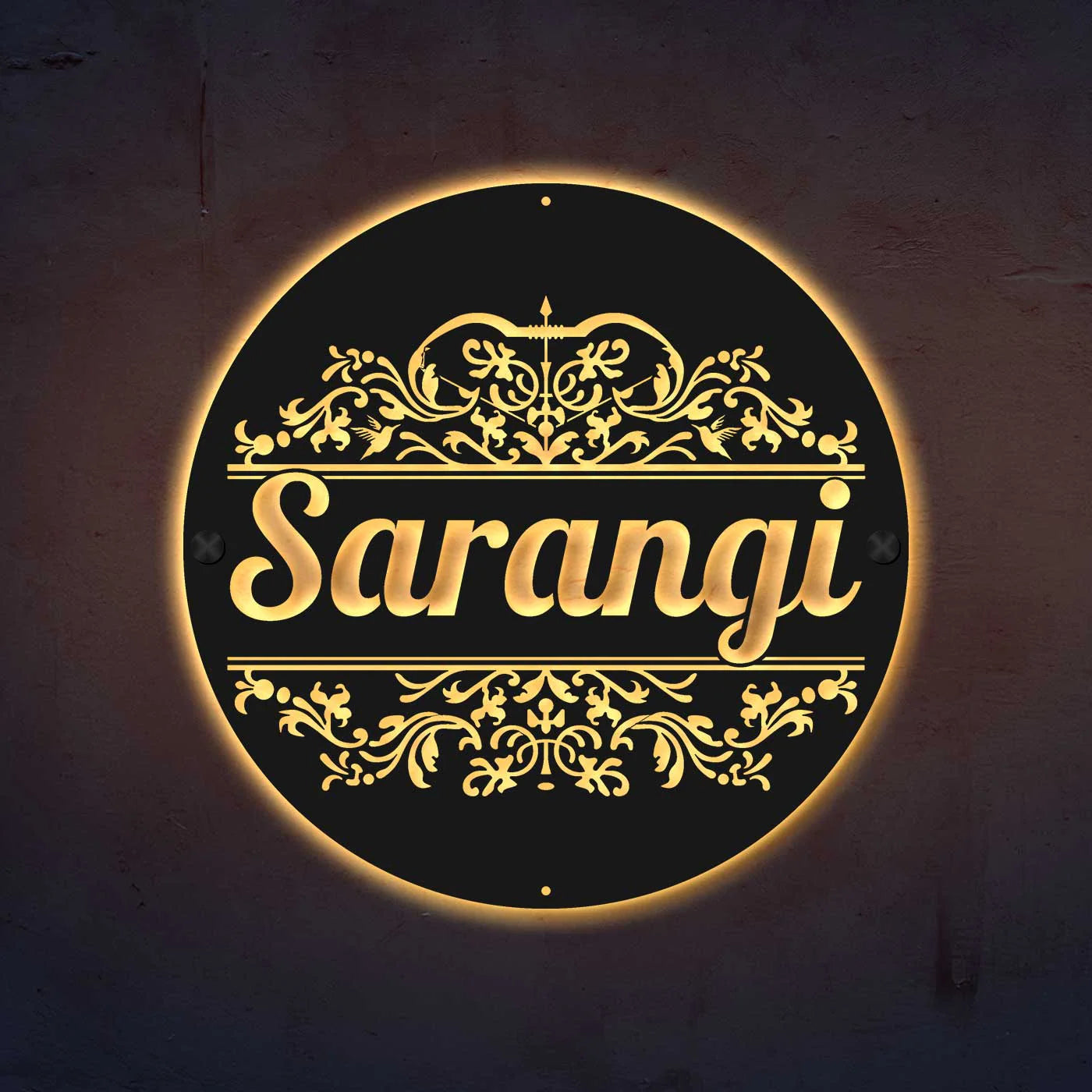 Personalized Laser Cut Round Metal Name Plate for Home - Harshita Craft