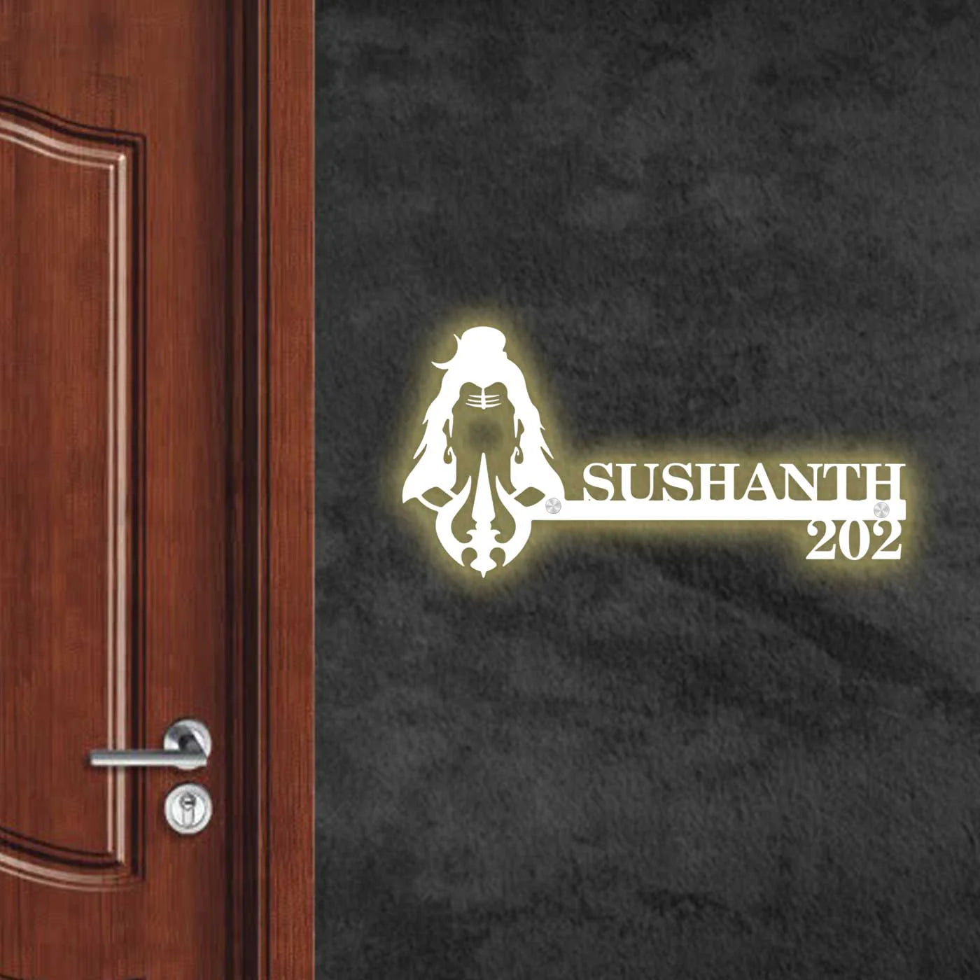 Personalized Shiva Face Laser Cut Metal Name Plate for Home - Harshita Craft
