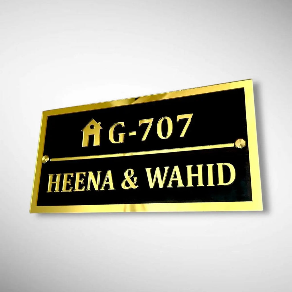Black & White ACP Acrylic Name Plate for Home | Custom Fancy Acrylic Name Plate Design - Harshita Craft