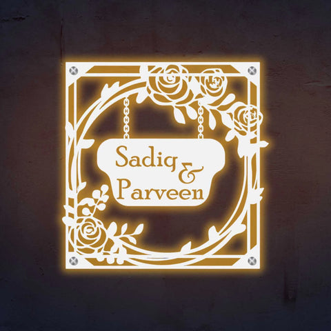 Personalized Metal Name Plate for Home – Rose Theme Steel Design