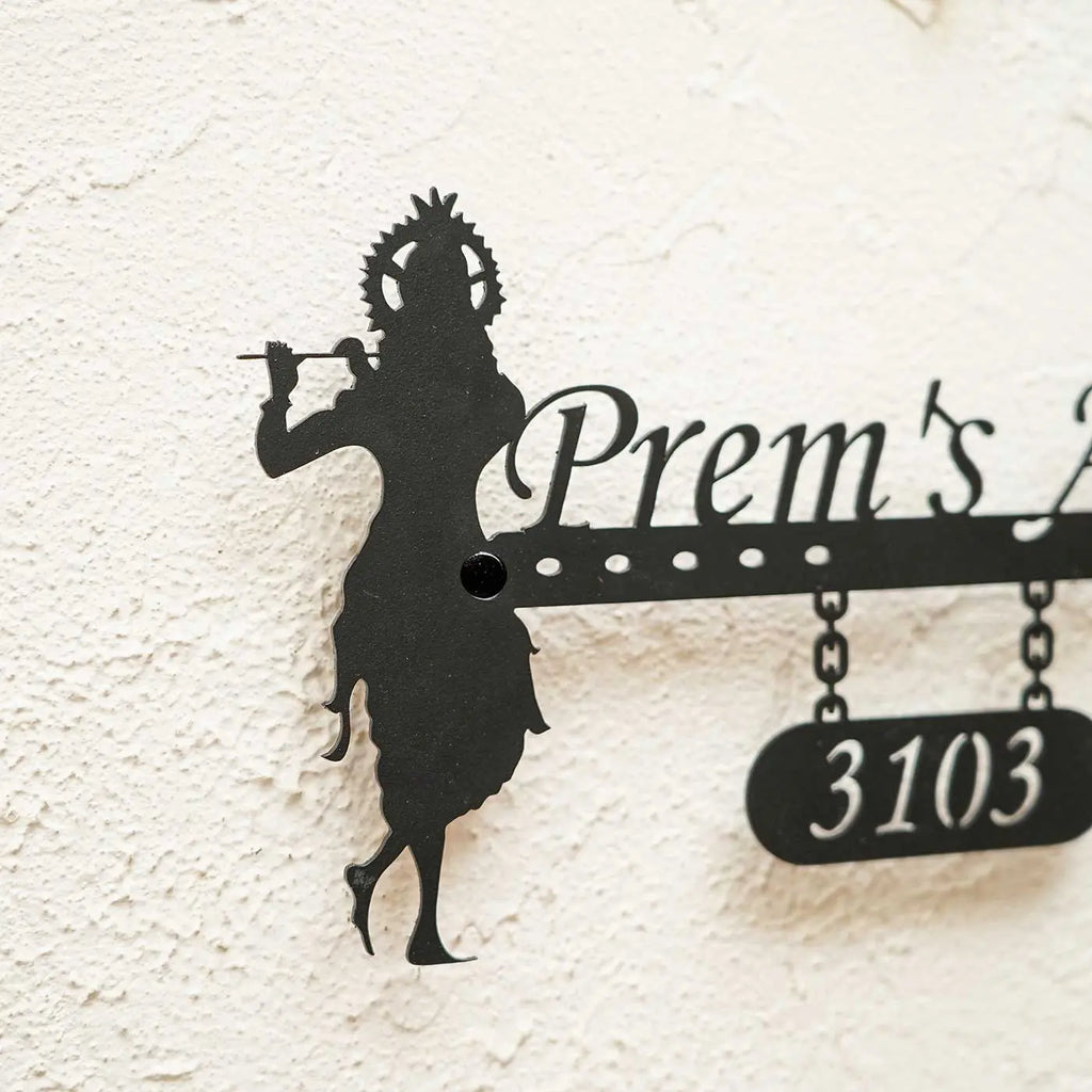 Personalized Krishna Metal Name Plate for Home | Weatherproof House Number Plate - Harshita Craft