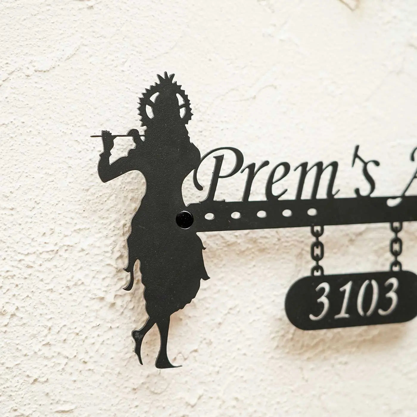 Personalized Krishna Metal Name Plate for Home | Weatherproof House Number Plate - Harshita Craft
