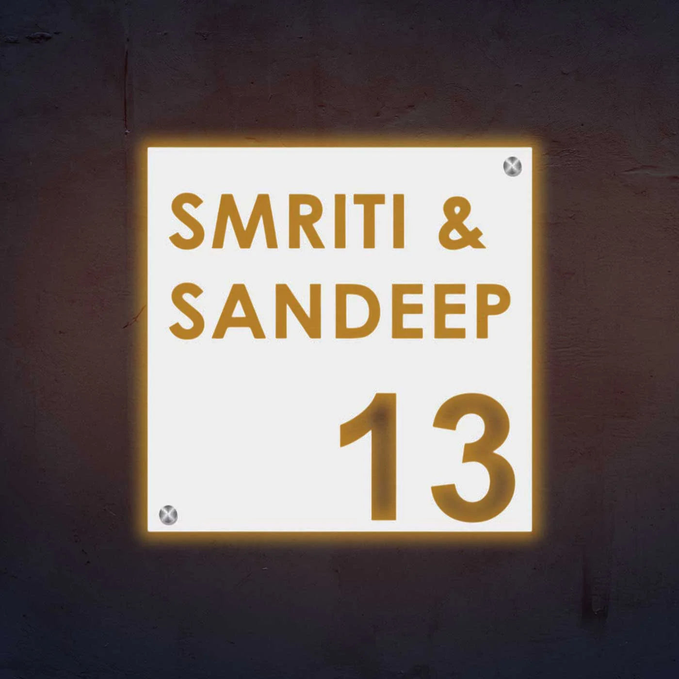 Personalized Laser Cut Square Steel Name Plate for Home Entrance - Harshita Craft