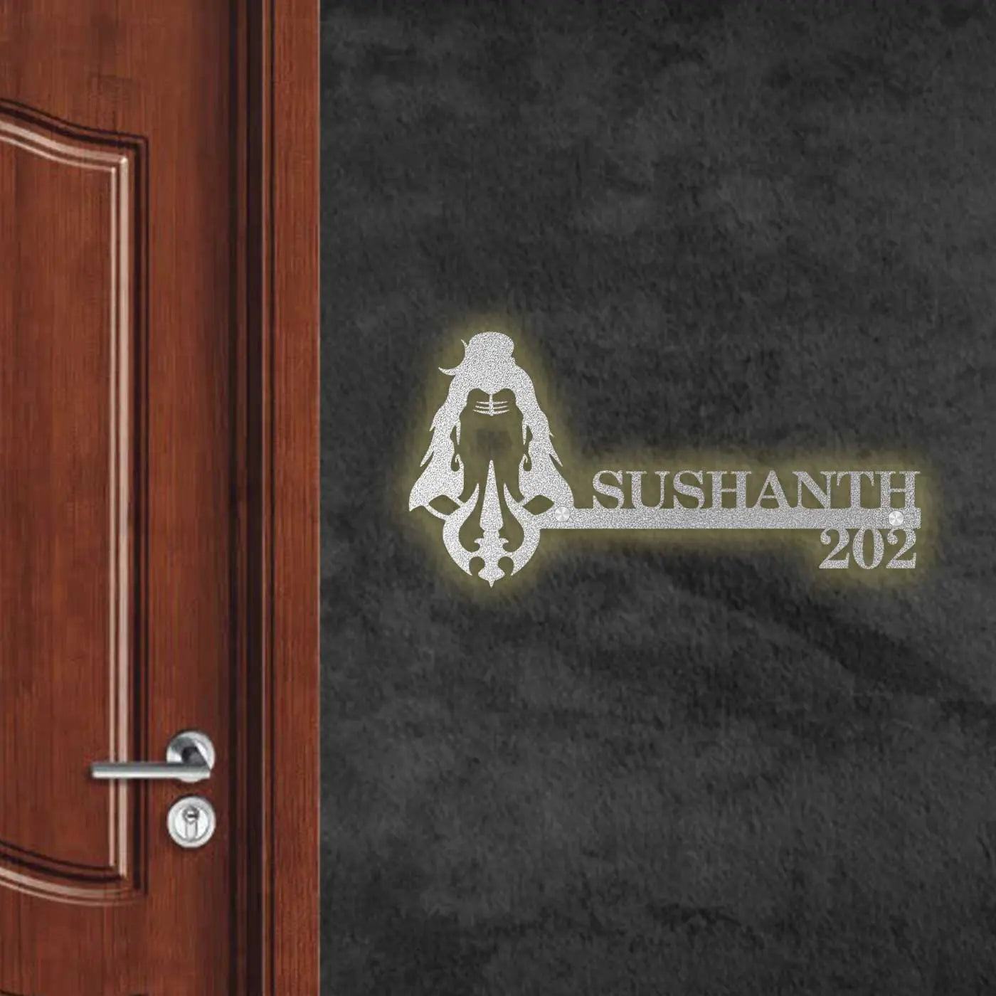 Personalized Shiva Face Laser Cut Metal Name Plate for Home - Harshita Craft