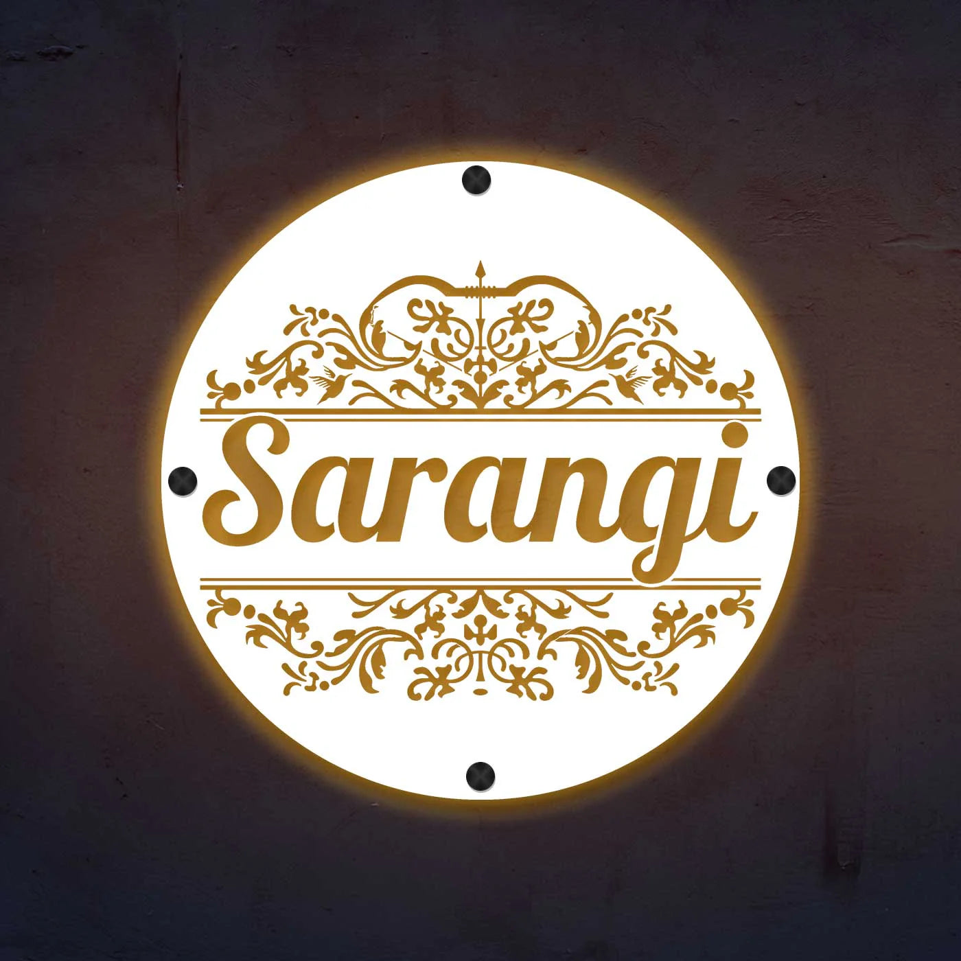 Personalized Laser Cut Round Metal Name Plate for Home - Harshita Craft