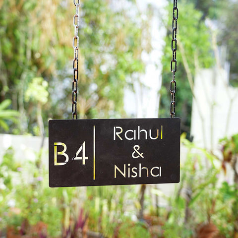 Personalized Rectangle Metal Name Plate for Home with House Number