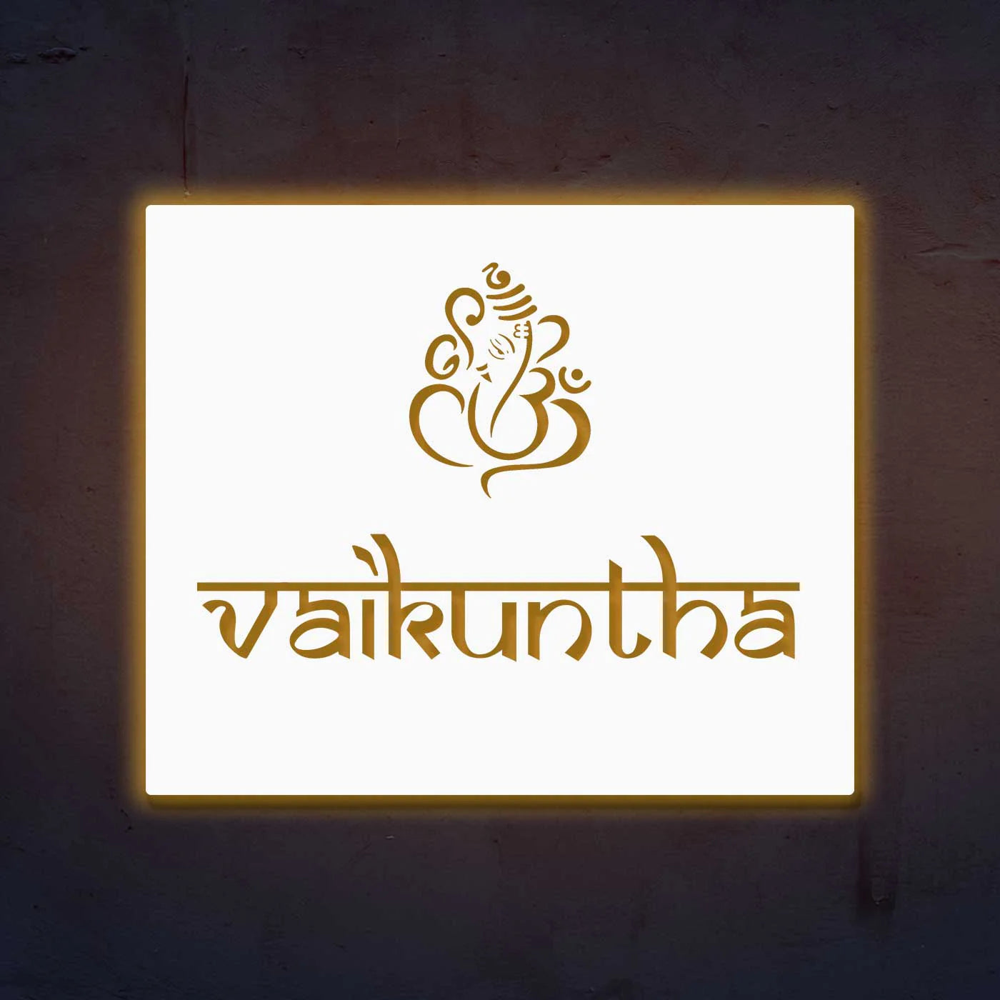 Personalized Laser Cut Ganesha Theme Metal Name Plate for Home - Harshita Craft
