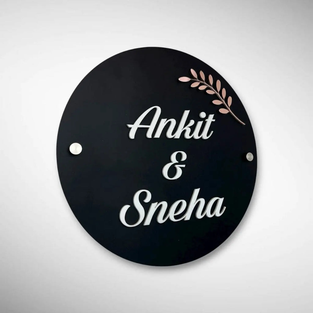 White & Wooden Acrylic Name Plate for Home | Custom Fancy Acrylic Name Plate Design - Harshita Craft