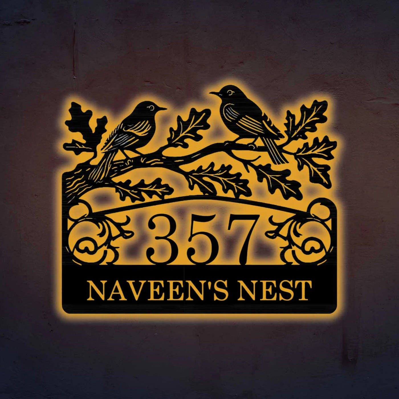 Personalized Metal Name Plate for Home – Birds Theme Laser Cut Steel - Harshita Craft