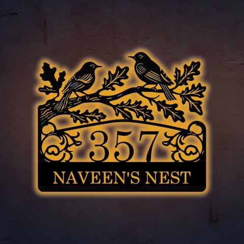 Personalized Metal Name Plate for Home – Birds Theme Laser Cut Steel