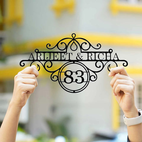 Premium Metal Name Plate for Home – Personalized Weatherproof Mild Steel Name Plate for House Entrance (Outdoor Safe)