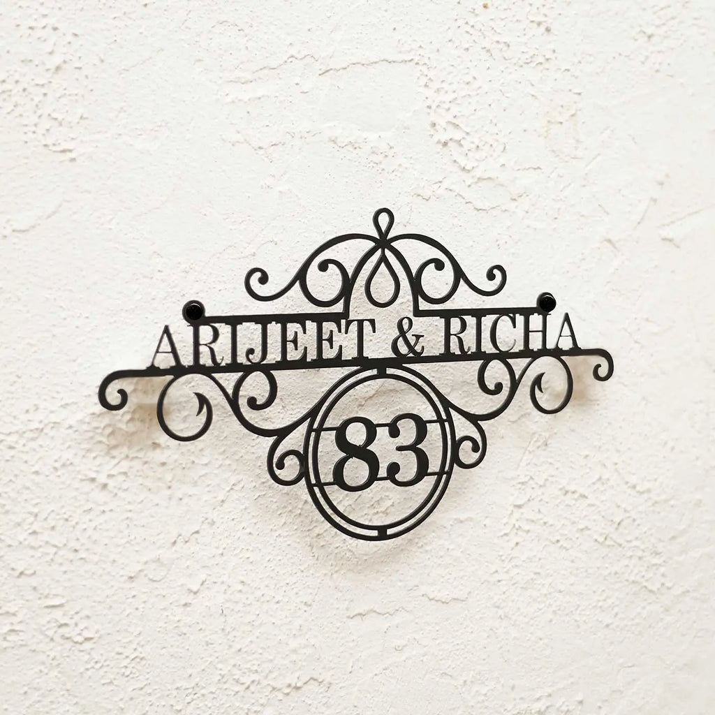 Premium Metal Name Plate for Home – Personalized Weatherproof Mild Steel Name Plate for House Entrance (Outdoor Safe) - Harshita Craft