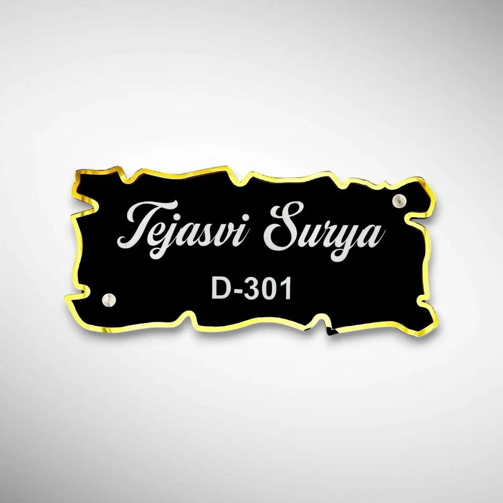 Wooden, White & Black ACP Acrylic Name Plate for Home | Custom Fancy Acrylic Name Plate Design - Harshita Craft