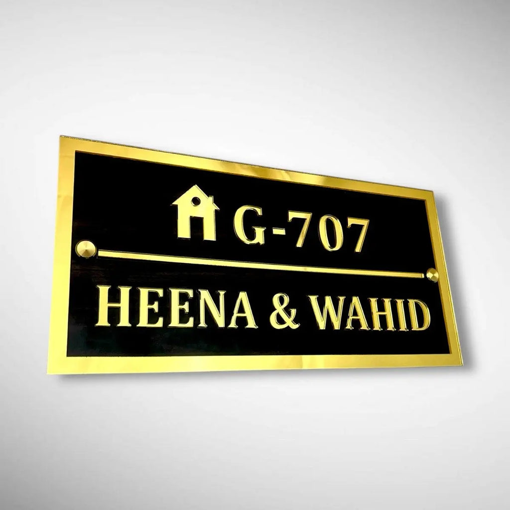 Black & White ACP Acrylic Name Plate for Home | Custom Fancy Acrylic Name Plate Design - Harshita Craft