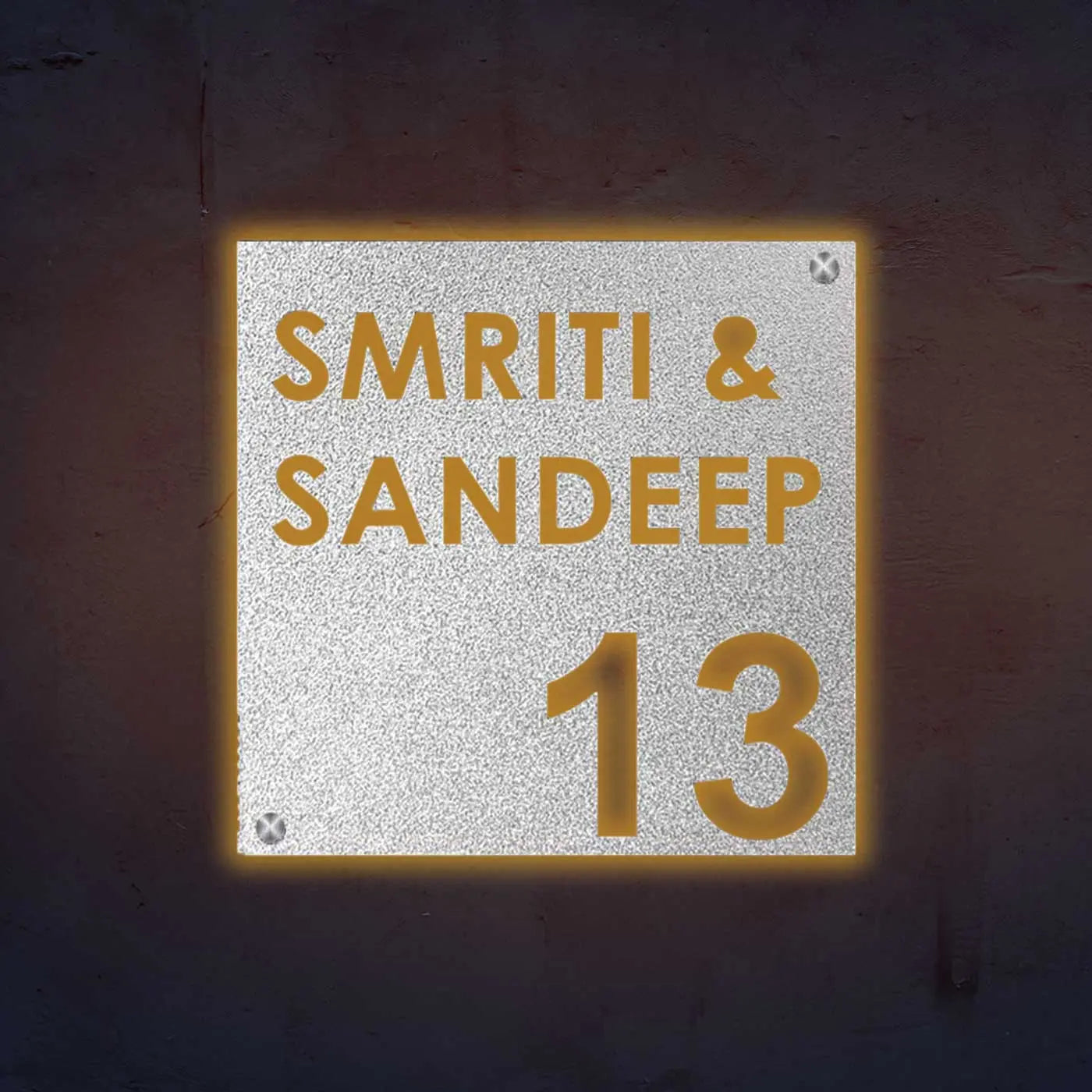 Personalized Laser Cut Square Steel Name Plate for Home Entrance - Harshita Craft