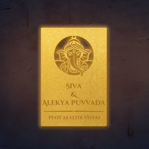 Personalized Laser Cut Ganesha Theme Metal Name Plate for Home – Vertical Steel Name Plate for Entrance & Outdoor