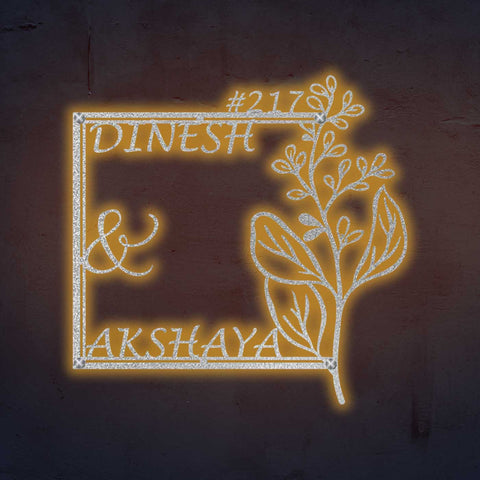 Personalized Floral Metal Name Plate for Home | Laser Cut Steel Design