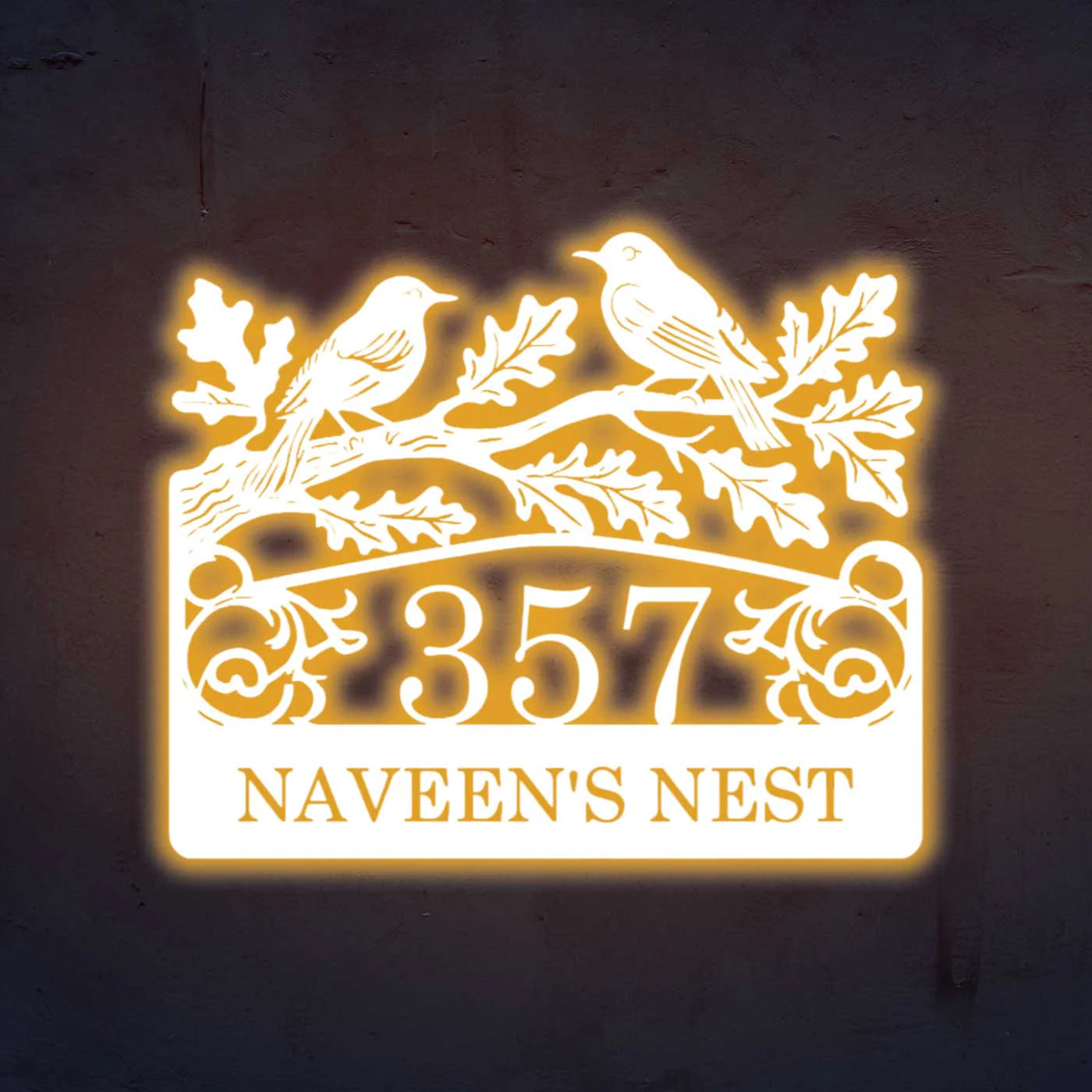 Personalized Metal Name Plate for Home – Birds Theme Laser Cut Steel - Harshita Craft