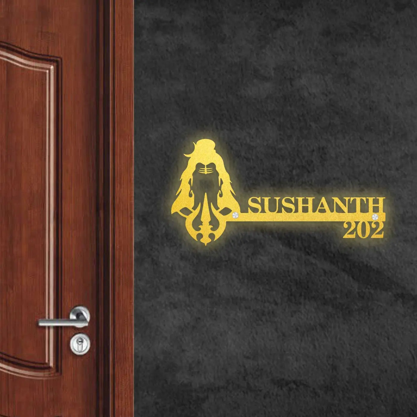 Personalized Shiva Face Laser Cut Metal Name Plate for Home - Harshita Craft