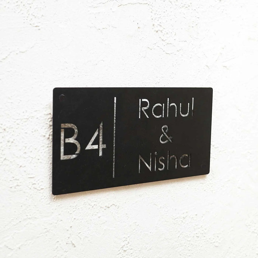 Personalized Rectangle Metal Name Plate for Home with House Number - Harshita Craft