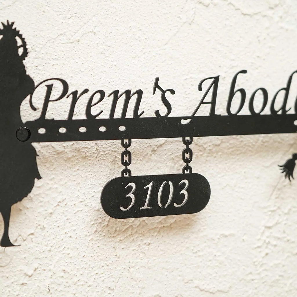 Personalized Krishna Metal Name Plate for Home | Weatherproof House Number Plate - Harshita Craft
