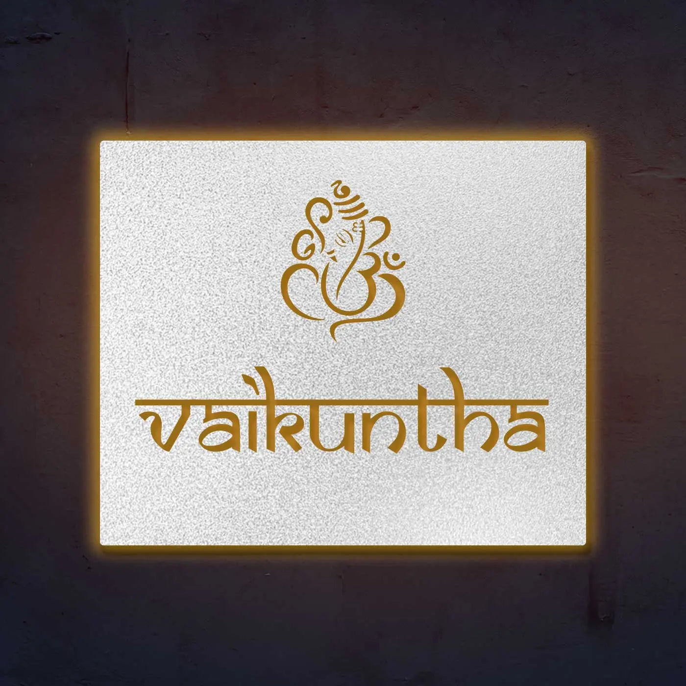 Personalized Laser Cut Ganesha Theme Metal Name Plate for Home - Harshita Craft