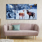 Pair of Red Deer in Snowy Forest Premium Wall Painting Harshita Crafts