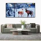 Pair of Red Deer in Snowy Forest Premium Wall Painting Harshita Crafts