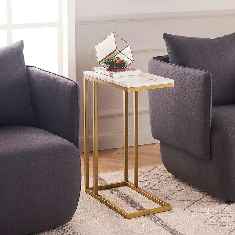 Premium C-Shaped White Marble Designer Side Table - Decor Mantra 