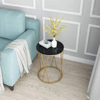 Premium Designer Round Shaped Golden Artistic Side Table with Black Marble - Decor Mantra 