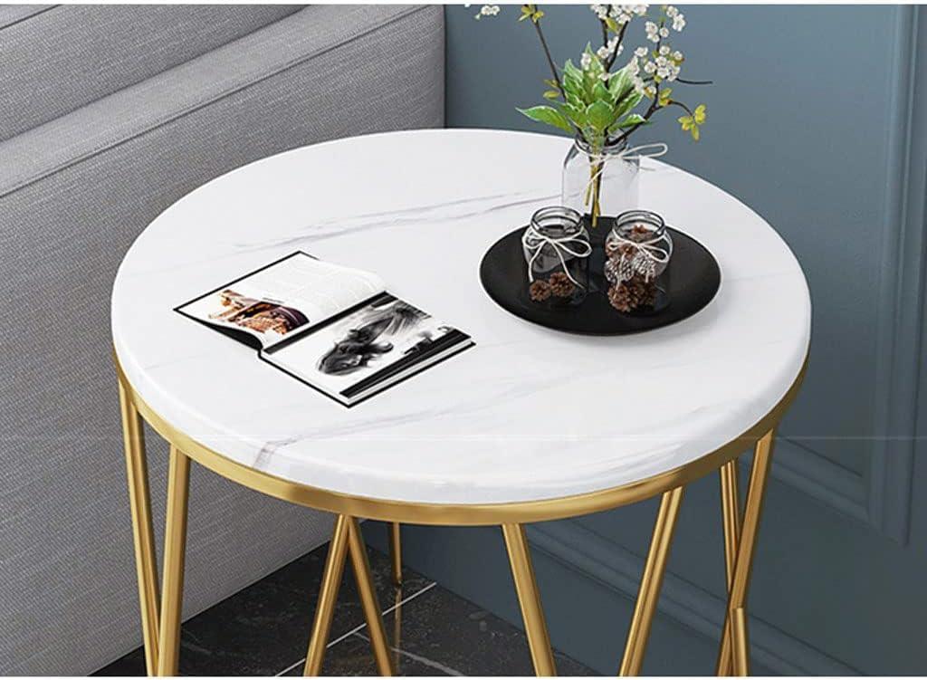 Premium Designer Round Shaped Golden Artistic Side Table with White Marble - Decor Mantra 